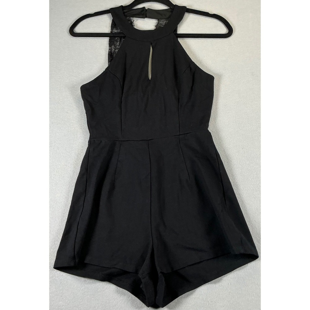 Charlotte Russe Romper Black Lace‎ Halter Keyhole Back Shorts S Dressy